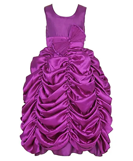 Samsara Couture Bow At Waistline Sleeveless Gather Gown - Purple