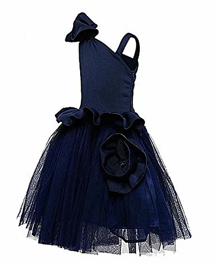 Samsara Couture Flower Applique Sleeveless Dress - Navy Blue