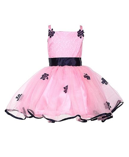 Samsara Couture Flower Embroidered Sleeveless Dress - Baby Pink