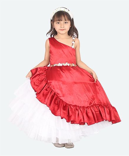 Samsara Couture Flower Lace At Waistline Sleeveless Gown - Red