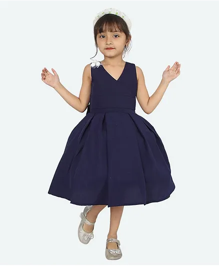 Samsara Couture Flower Embellished Sleeveless Dress - Navy Blue
