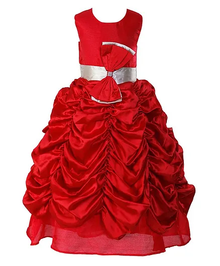 Samsara Couture Bow At Waistline Sleeveless Gather Gown - Red