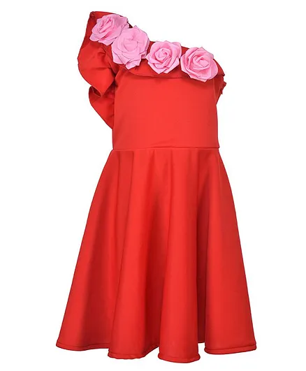 Samsara Couture Sleeveless Flower Embellished Dress - Red