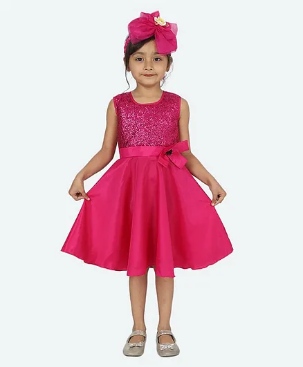 Samsara Couture Sleeveless Glitter Finish Yoke Dress - Pink