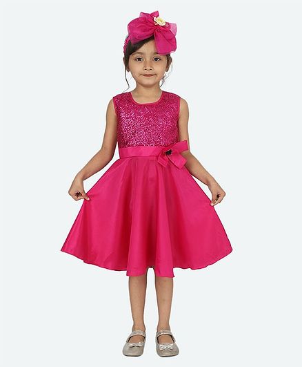 Samsara Couture Sleeveless Glitter Finish Yoke Dress - Pink