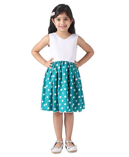 Samsara Couture Sleeveless Polka Dot Print Dress - Blue