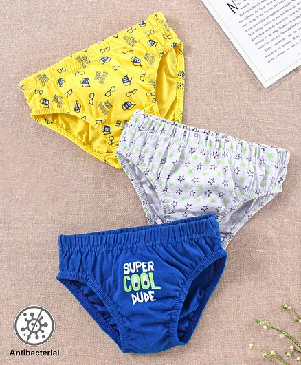 Babyhug Antibacterial Briefs Pack of 3 - Navy Blue Yellow