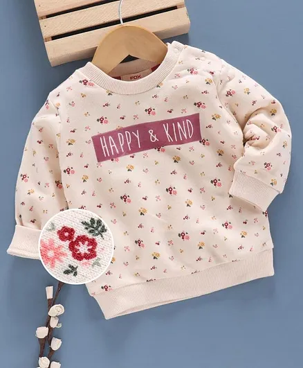 Fox Baby Full Sleeves T-Shirt Floral Print - Cream