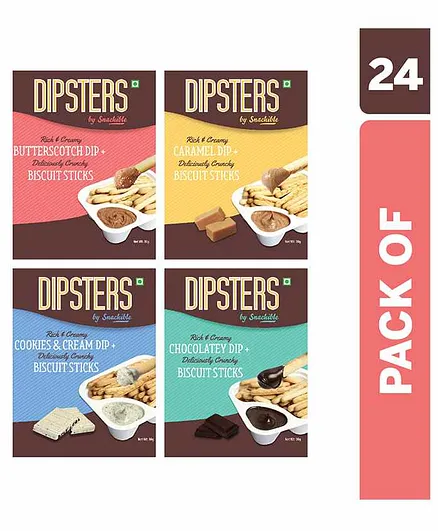 Snackible Dipsters Biscuit Sticks & Dip Pack of 24 - 30 gm Each (Flavours May Vary)