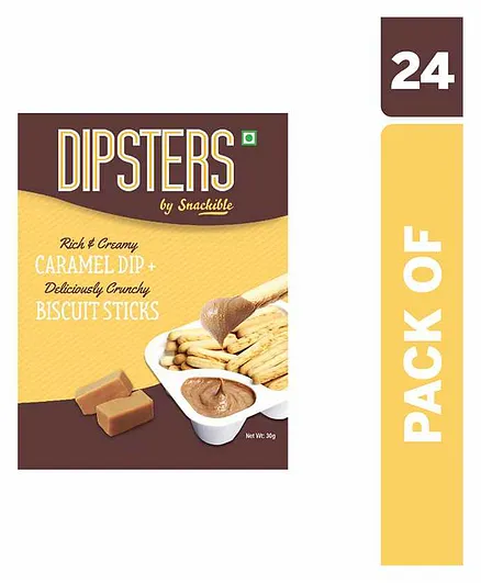 Snackible Dipsters Biscuit Sticks with Caramel Dip Pack of 24 - 30 gm Each
