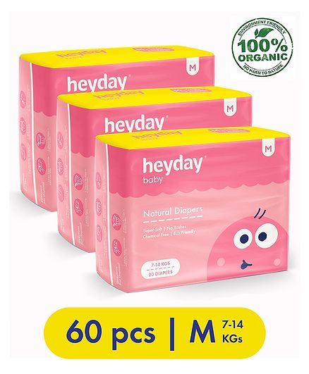 Heyday Natural & Organic Medium Baby Diapers Pack of 3 - 60 Pieces