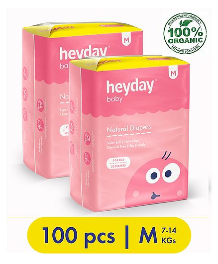 Heyday Natural & Organic Medium Baby Diapers Pack of 2 - 100 Pieces