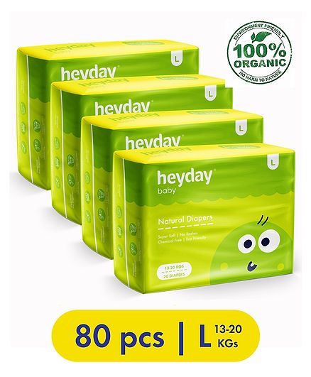 Heyday Natural & Organic Large Baby Diapers Pack of 4 - 80 Pieces