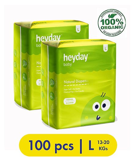 Heyday Natural & Organic Large Baby Diapers Pack of 2 - 100 Pieces