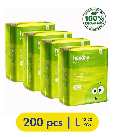 Heyday Natural & Organic Large Baby Diapers Pack of 4 - 200 Pieces