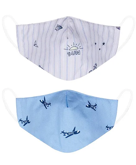 Vea Kids Beach & Jungle Soft Cotton 5 Layered Filtration Face Mask (Pack of 2) - Yellow & Blue