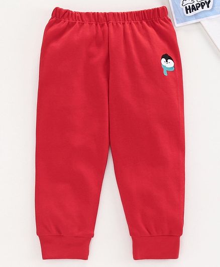 Babyhug Full Length Lounge Pant Penguin Print - Red