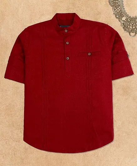 Charchit Full Sleeves Solid Kurta With Tucks - Maroon