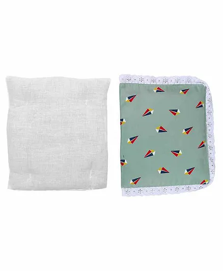 Grandma's Premium Finger Millet Cotton Pillow with Cover Boat Print - Green