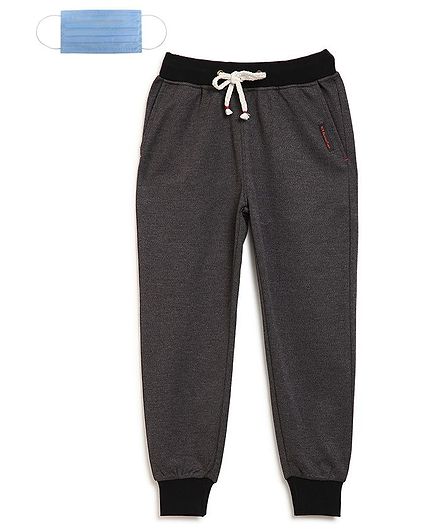 Li'L tomatoes Solid Track Pants With 3 Ply Face Mask - Grey