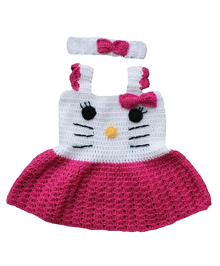 Woonie Sleeveless Kitty Design Dress With Headband - Pink