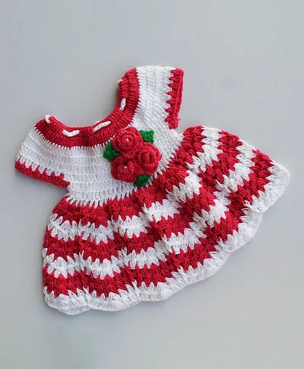 Woonie Short Sleeves Dual Shaded Flower Cluster Work Dress - Red