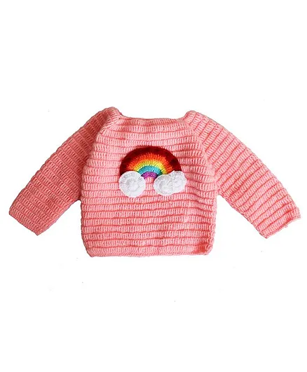 Woonie Full Sleeves Rainbow Patch Sweater - Peach