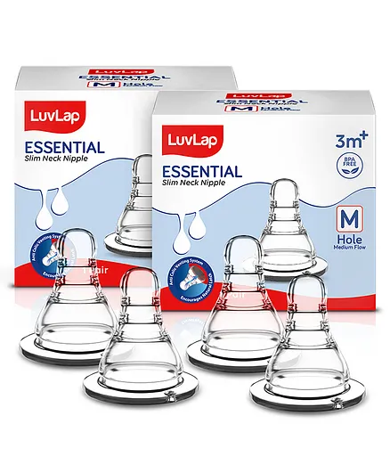 LuvLap Slim Neck Teat Medium Flow - Pack of 4