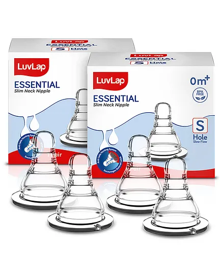 LuvLap Slim Neck Teat Slow Flow - Pack of 4