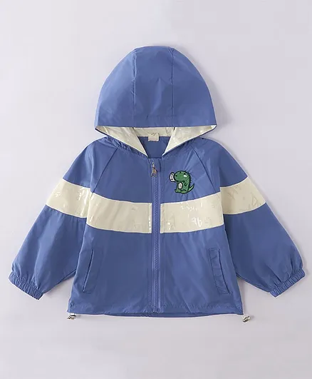 Kookie Kids Full Sleeves Sweat Jacket Dino Embroidered - Blue