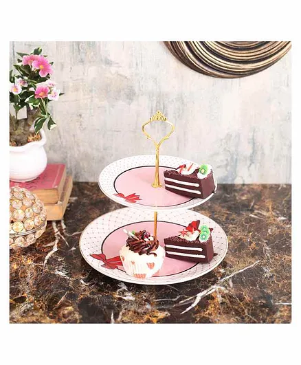 A Vintage Affair 2 Tier Cake Stand - Pink White