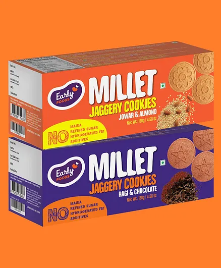 Early Food Assorted Pack of 2 Jowar & Ragi Choco Jaggery Cookies - 150gm each