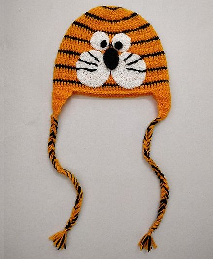 Knit Masters Tiger Design Cap - Orange & Black