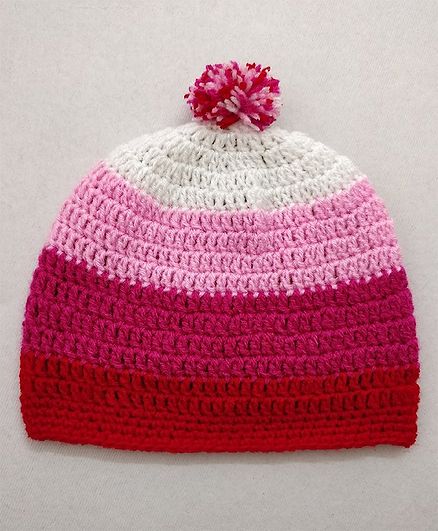 Knit Masters Colour Block Striped Woolen Cap - Pink