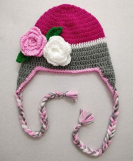 Knit Masters Flower Design Woolen Cap - Pink