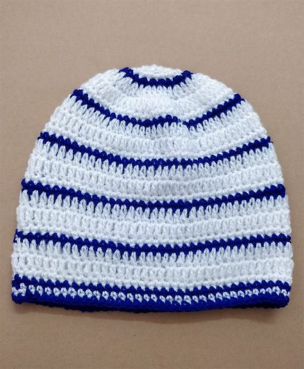 Knit Masters Striped Pattern Cap - White & Blue