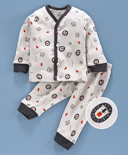 Cucumber Full Sleeves Night Suit Animal Print - Beige