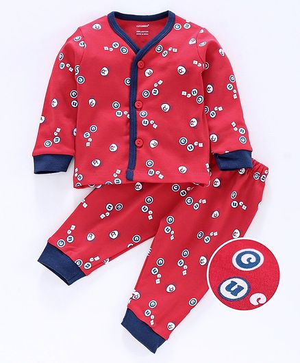 Cucumber Full Sleeves Night Suit Letter Print - Maroon