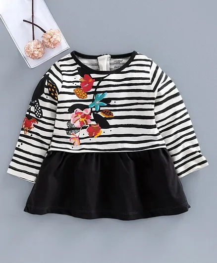 Cucumber Full Sleeves Frock Floral Print - Black