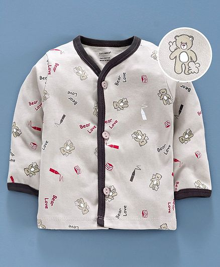 Cucumber Full Sleeves Vest Bear Print - Light Grey