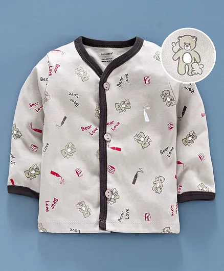 Cucumber Full Sleeves Vest Bear Print - Light Grey
