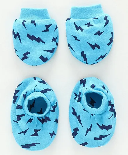 Simple Mittens and Booties Lightening Print - Sky Blue