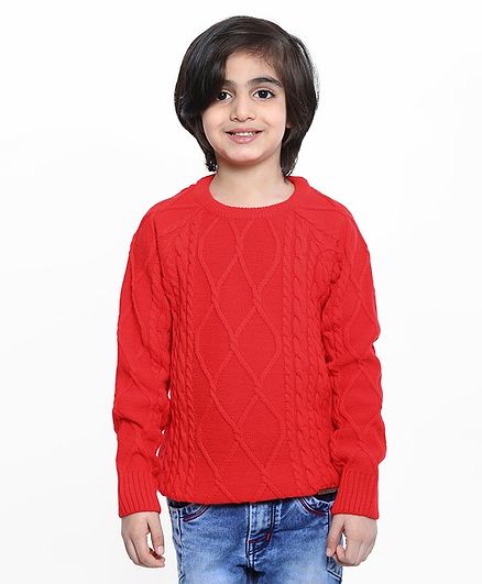 Pine Kids Full Sleeves Solid Pullover Sweater - Red