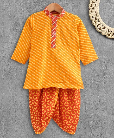 Exclusive From Jaipur Full Sleeves Kurta & Dhoti Set - Yellow