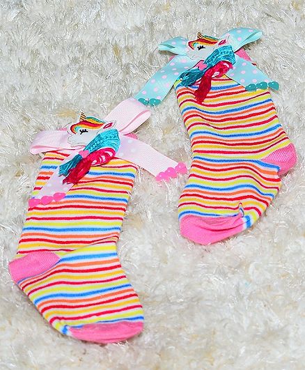 Tipy Tipy Tap Striped Unicorn Bow Socks - Multi