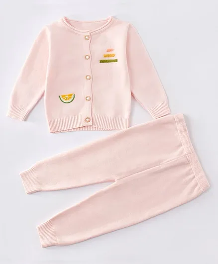 Kookie Kids Full Sleeves Sweat Set Fruit Patch - Pink