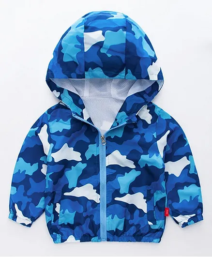 Kookie Kids Full Sleeves Hooded Camouflage Jacket - Blue