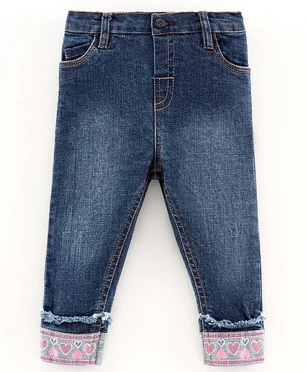 Babyoye Full Length Organic Jeans Heart Embroidery - Dark Blue