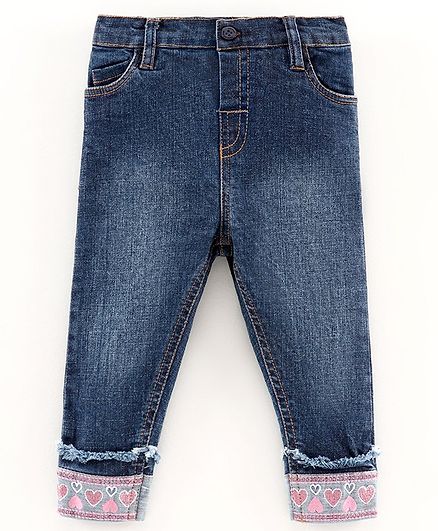 Babyoye Full Length Organic Jeans Heart Embroidery - Dark Blue