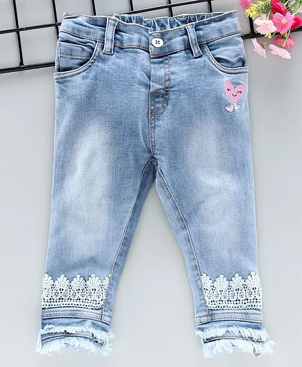 Babyoye Full Length Organic Denim Jeans Lace Detailing - Light Blue